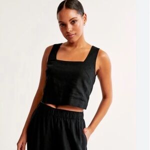 Abercrombie & Fitch Black Linen Cropped Sleeveless Tank